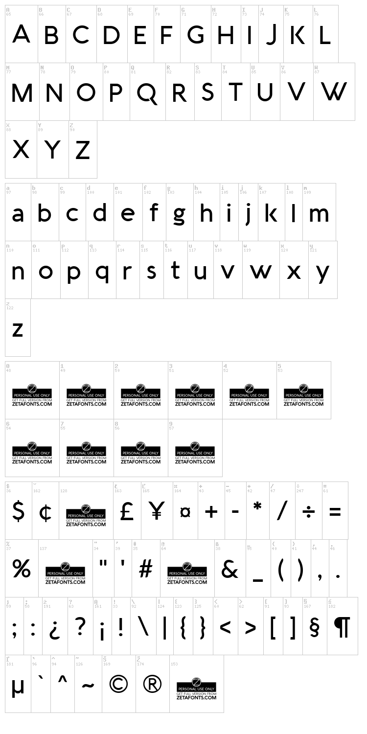 Aquawax font map
